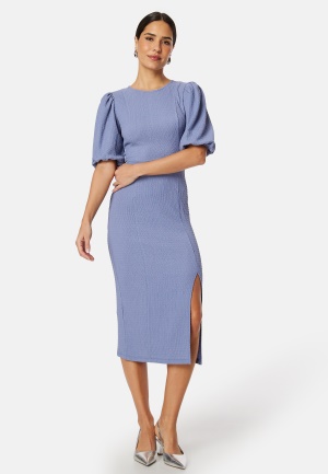 Läs mer om BUBBLEROOM Puff Sleeve Slit Dress Dusty blue L