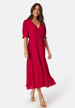 Läs mer om BUBBLEROOM Puff Sleeve Viscose Dress Red XS