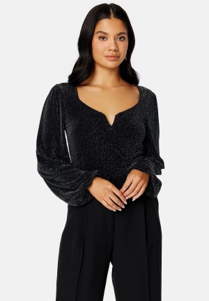 Läs mer om BUBBLEROOM Rudina sparkling puff sleeve top Black / Silver L