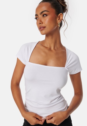 Läs mer om BUBBLEROOM Square Neck Short Sleeve Top White XS