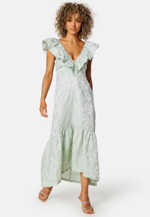 Läs mer om BUBBLEROOM Summer Luxe Flounce Midi Dress Green S