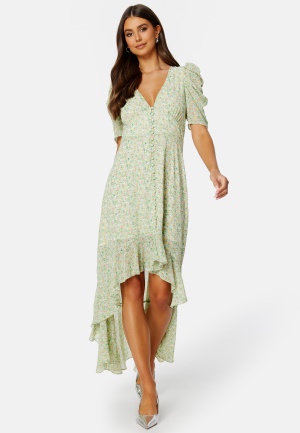 Bilde av Bubbleroom Summer Luxe High-low Midi Dress Green / Floral 40