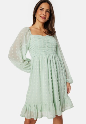 BUBBLEROOM Dobby Dot Rushed Dress Light green XS