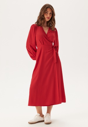 Läs mer om BUBBLEROOM Wrap Dress Dark red 46
