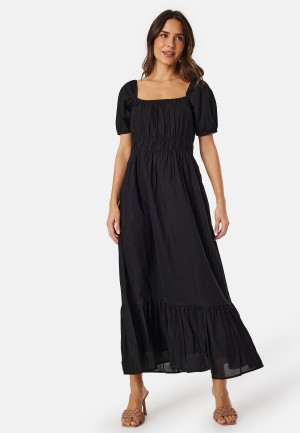 Läs mer om BUBBLEROOM Short Sleeve Cotton Maxi Dress Black XS