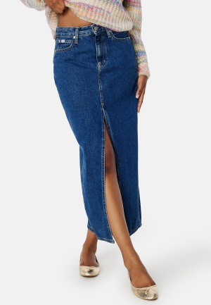 Bilde av Calvin Klein Jeans Front Split Maxi Denim Skirt 1bj Denim Dark 32