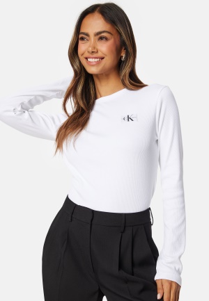 Calvin Klein Jeans Woven Label Rib Long Sleeve YAF Bright White XS