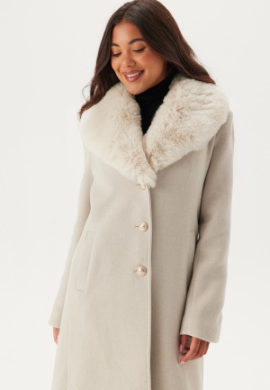 Läs mer om Chiara Forthi Fur Collar Wool Blend Coat Light beige XL