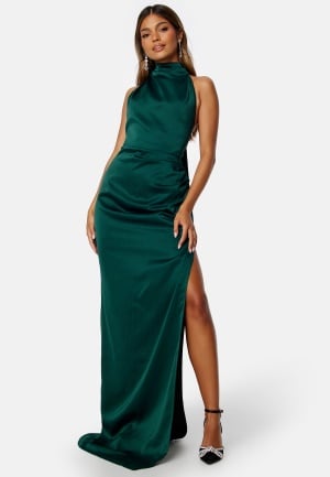 Läs mer om Elle Zeitoune Arthur Satin High Neck Dress Teal Green XL