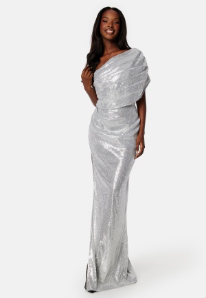 Läs mer om Elle Zeitoune Luna Sequin One Shoulder Dress silver XS