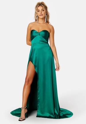 Läs mer om Elle Zeitoune Magnolia Satin High Slit Dress Emerald Green L (UK14)