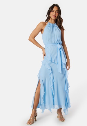 FOREVER NEW Bridie Halter Neck Ruffle Maxi Dress Clear Day 40