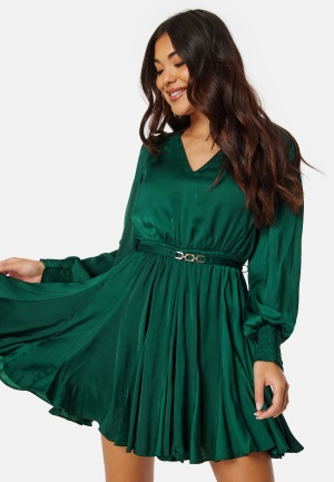 FOREVER NEW Martina Godet Mini Dress Deep Emerald 38