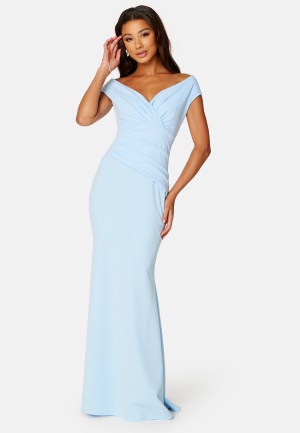 Goddiva Bardot Pleat Maxi Dress Powder Blue L (UK14)