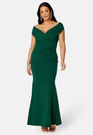 Läs mer om Goddiva Curve Bardot Pleat Maxi Dress Emerald 50 (UK22)