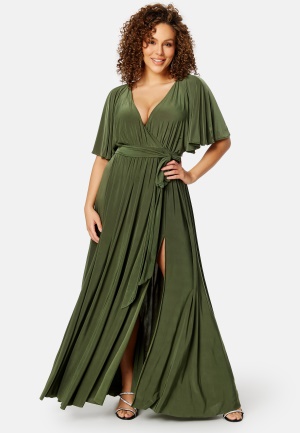 Goddiva Curve Flutter Sleeve Maxi Dress Olive 52 (UK24)