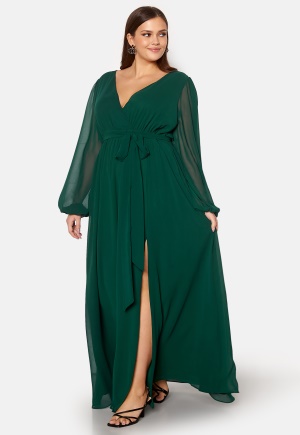Bilde av Goddiva Curve Long Sleeve Chiffon Maxi Curve Dress Green 44 (uk16)