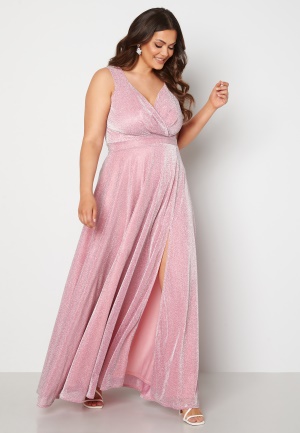 Läs mer om Goddiva Curve Wrap Front Sleeveless Maxi Curve Dress With Split Pink 52 (UK24)