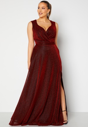 Läs mer om Goddiva Curve Wrap Front Sleeveless Maxi Curve Dress With Split Red 46 (UK18)