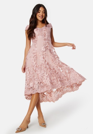 Bilde av Goddiva Embroidered Lace Dress Blush L (uk14)