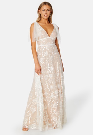 Goddiva Embroidered Lace Flutter Maxi Dress White XS (UK8)