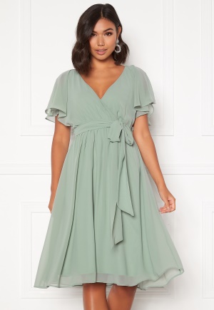 Goddiva Flutter Chiffon Dress Sage Green S (UK10)