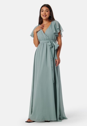 Läs mer om Goddiva Flutter Chiffon Maxi Dress Sage Green XS (UK8)