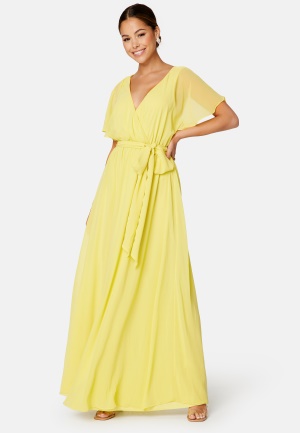 Image of Goddiva Flutter Chiffon Maxi Dress Soft Lemon XXS (UK6)