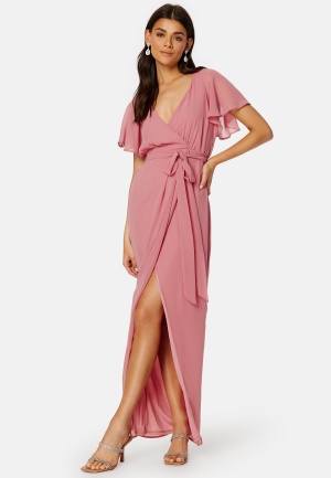 Läs mer om Goddiva Flutter Chiffon Wrap Maxi Dress Warm Pink S (UK10)