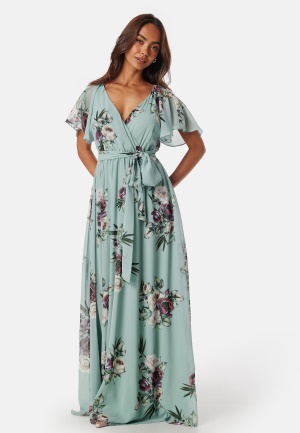 Läs mer om Goddiva Flutter Floral Maxi Dress Duck Egg XL (UK16)