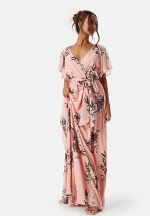 Bilde av Goddiva Flutter Floral Maxi Dress Peach/patterned S (uk10)