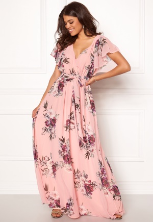 Image of Goddiva Flutter Floral Maxi Dress Peach XXS (UK6)