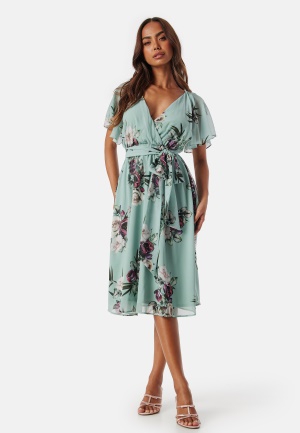 Läs mer om Goddiva Flutter Floral Midi Dress Duck Egg L (UK14)