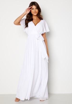 Goddiva Flutter Sleeve Chiffon Maxi Dress White XXS (UK6)