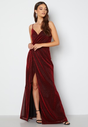 Bilde av Goddiva Glitter Wrap Front Maxi Dress Red Xl (uk16)