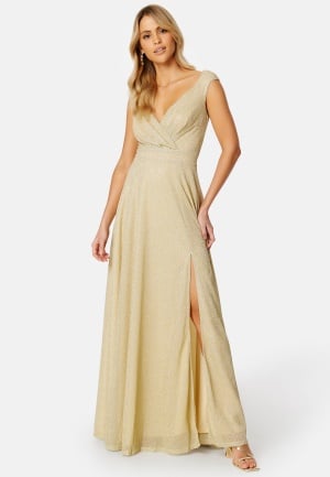 Goddiva Glitter Wrap Maxi Dress Light Gold L (UK14)