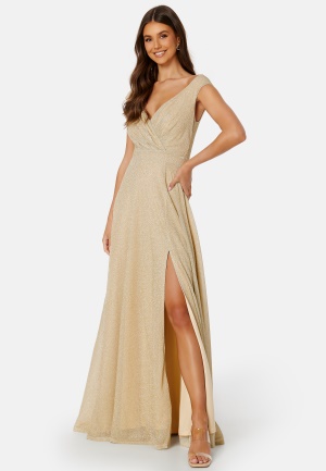 Bilde av Goddiva Glitter Wrap Maxi Dress Light Gold S (uk10)