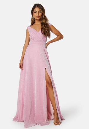 Läs mer om Goddiva Glitter Wrap Maxi Dress Pink M (UK12)
