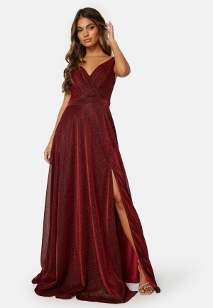Bilde av Goddiva Glitter Wrap Maxi Dress Red S (uk10)