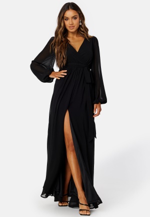 Läs mer om Goddiva Long Sleeve Chiffon Dress Black L (UK14)