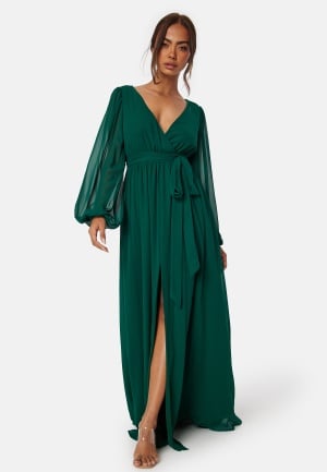 Bilde av Goddiva Long Sleeve Chiffon Dress Green L (uk14)