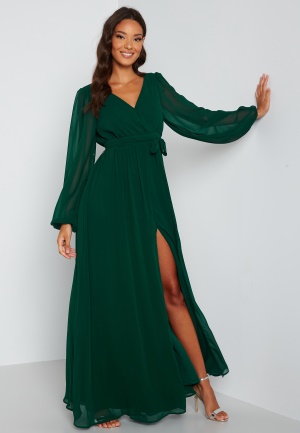 Läs mer om Goddiva Long Sleeve Chiffon Dress Green XXS (UK6)