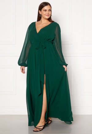 Bilde av Goddiva Curve Long Sleeve Chiffon Maxi Curve Dress Green 46 (uk18)