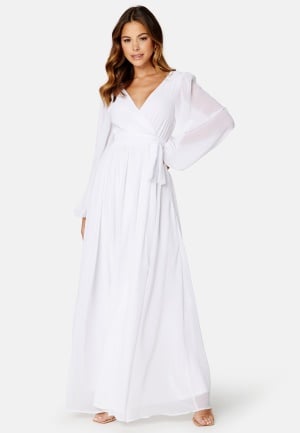 Goddiva Long Sleeve Chiffon Maxi Dress White XS (UK8)