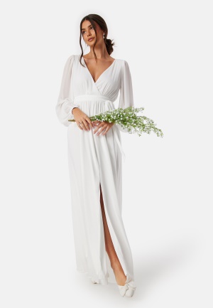 Läs mer om Goddiva Long Sleeve Chiffon Maxi Dress White XL (UK16)