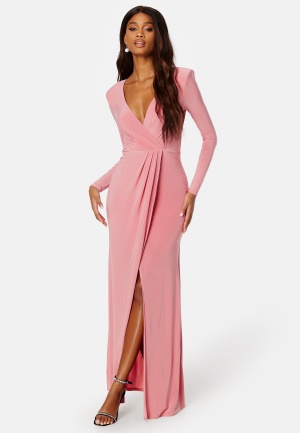 Bilde av Goddiva Long Sleeve Maxi Dress Warm Pink Xxs (uk6)