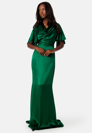 Läs mer om Goddiva Satin Cowl Front Maxi Dress Emerald L (UK14)
