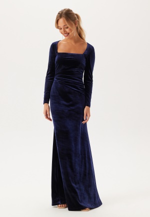 Läs mer om Goddiva Square Neck Velvet Maxi Dress Navy M (UK12)