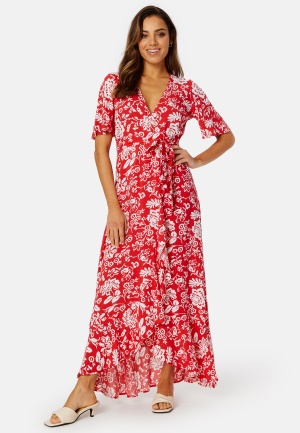 Happy Holly Ellinor long dress Coral red / Patterned 48/50