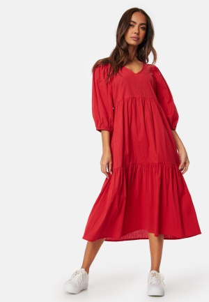 Läs mer om Happy Holly Balloon Sleeve Cotton Dress Red 36/38